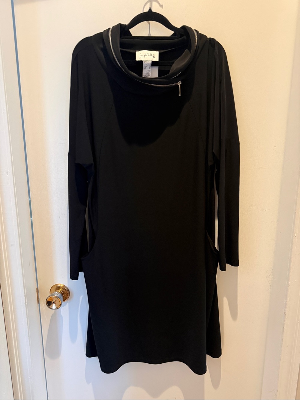 Joseph Ribkoff Black Cowl Neck Zip Detail Tunic Dress Size 8 Made in Canada
